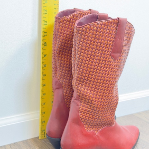 LL Bean Dingo Red/Brown Braided Leather Western Pull On Boots Size 8M - Picture 7 of 9